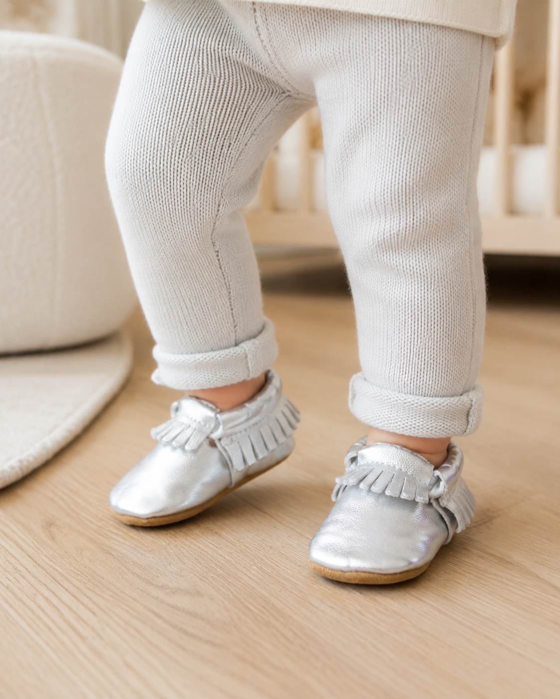 Moccasins Soft Leather Baby Shoes Silver