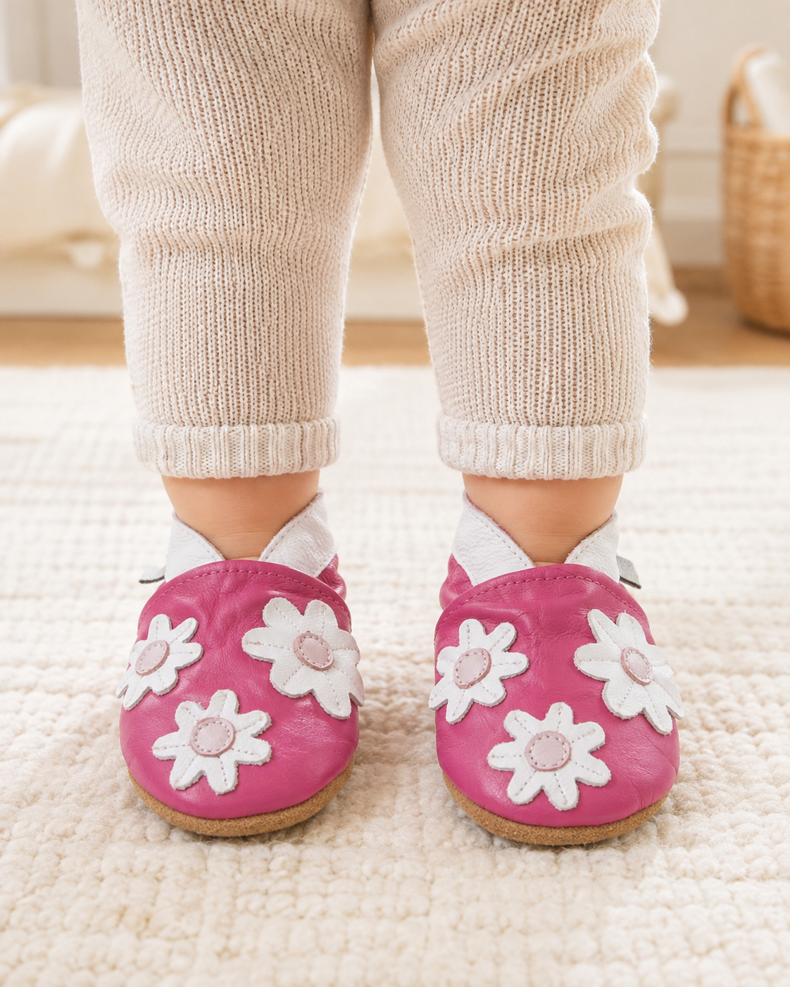 Soft Leather Baby Shoes Little Flowers Pink