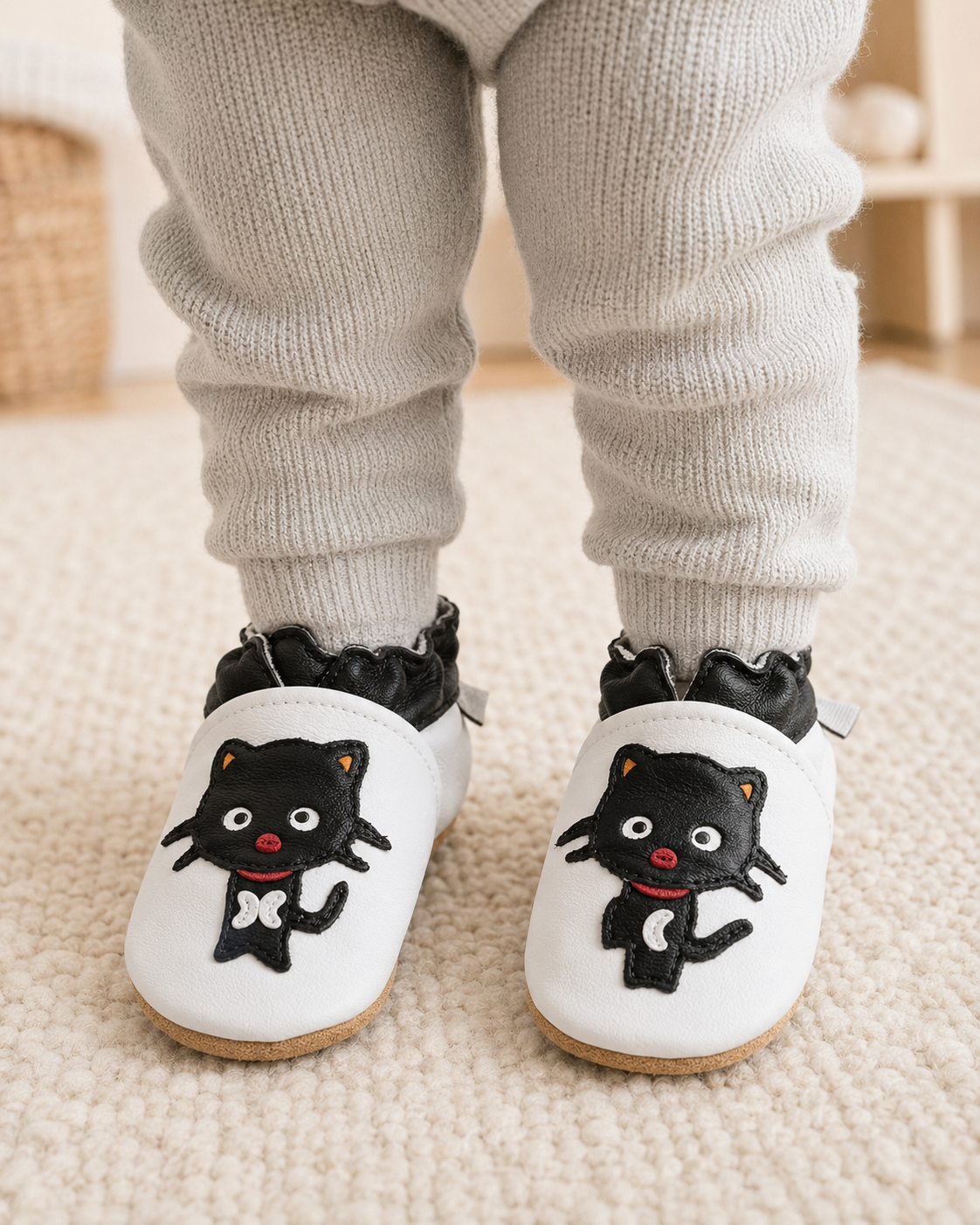 Soft Leather Baby Shoes Black Cat