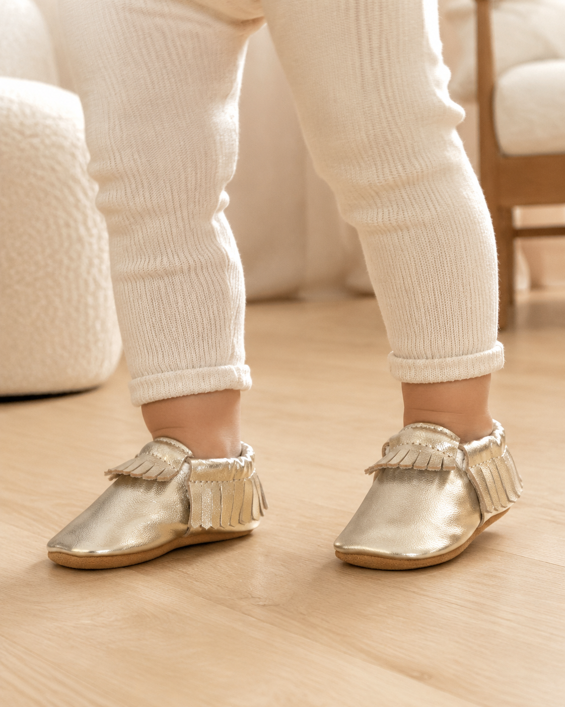 Moccasins Soft Leather Baby Shoes Gold