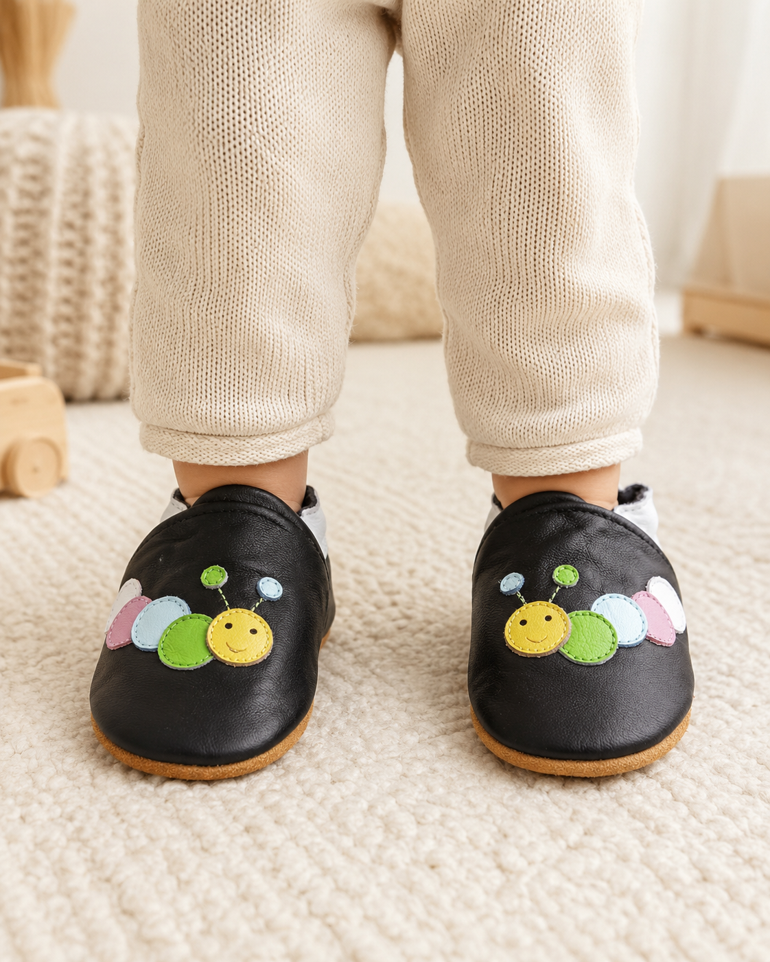 Soft Leather Baby Shoes Caterpillar Black