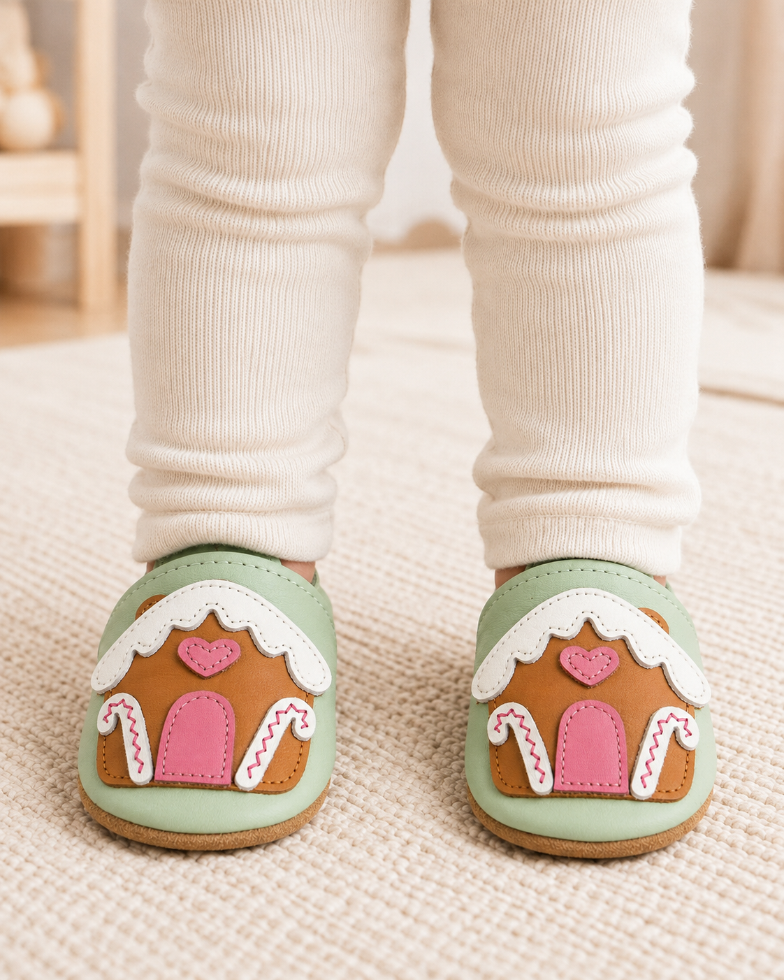 Soft Leather Baby Shoes Gingerbread House