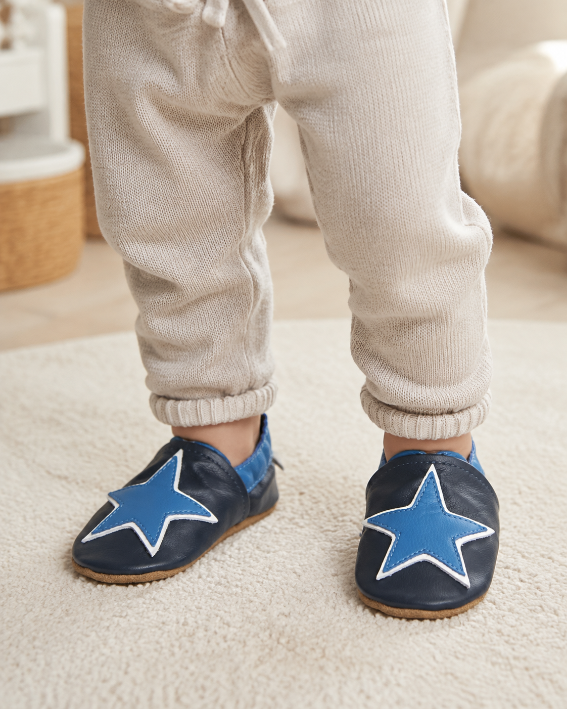 Soft Leather Baby Shoes Blue Star
