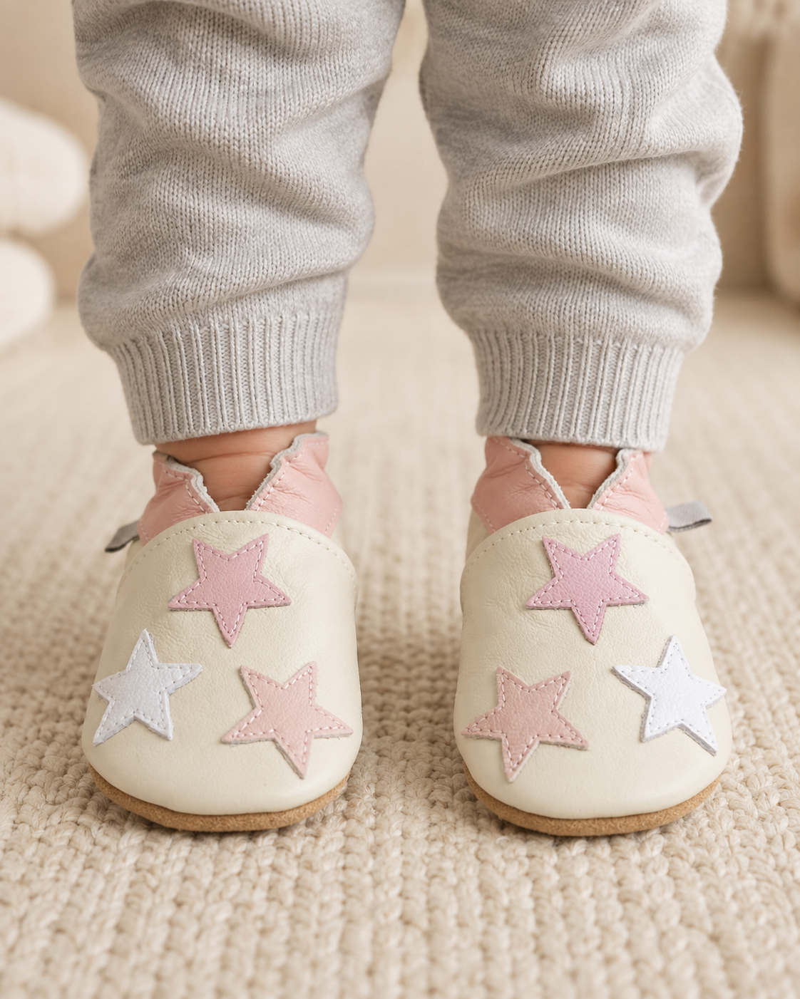 Soft Leather Baby Shoes Little Stars Pink