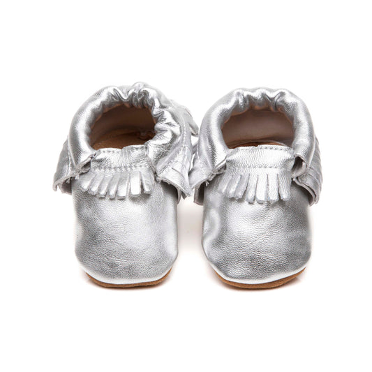 Moccasins Soft Leather Baby Shoes Silver