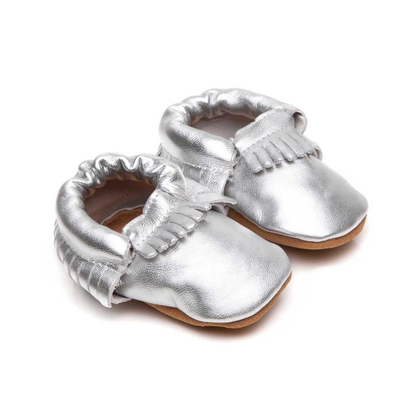 Moccasins Soft Leather Baby Shoes Silver
